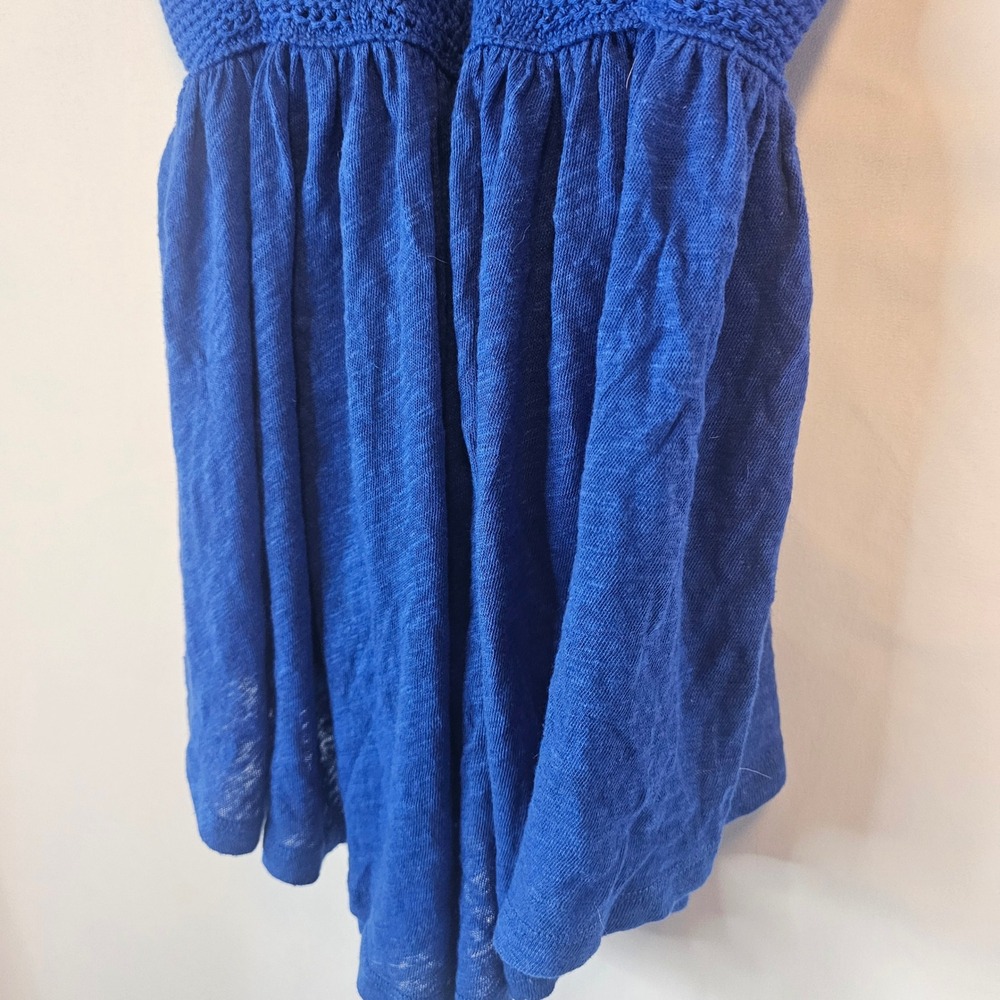 Free People Crochet Halter Tank Top XS Blue Boho Festival Strappy Peplum Hippie - Picture 3 of 8